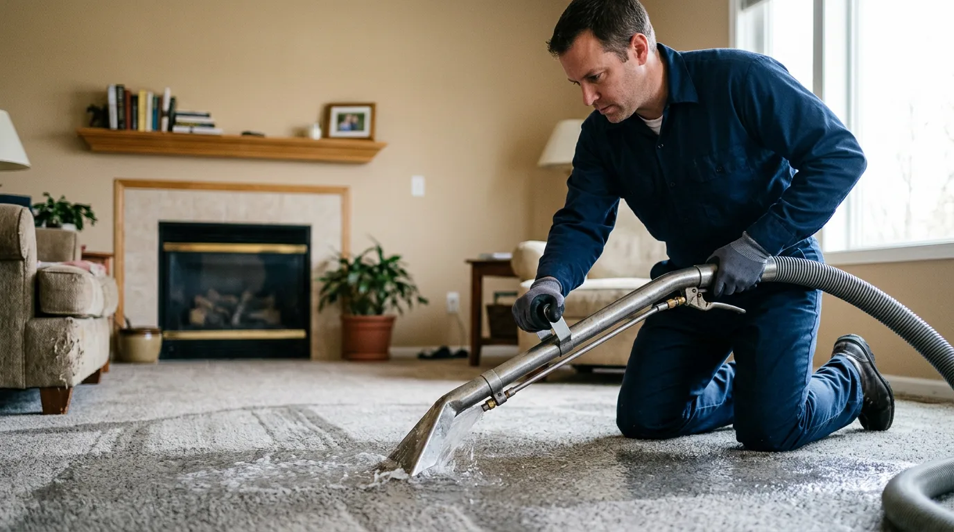 Water damage restoration technician working near Chadwick, IL